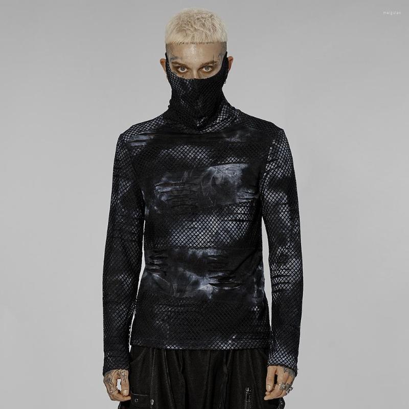

Men's T Shirts PUNKRAVE Men's Goth One-piece Masked Long Sleeve T-shirt High Stand Collar Elastic Knitted Cosplay Stage Performance, Black