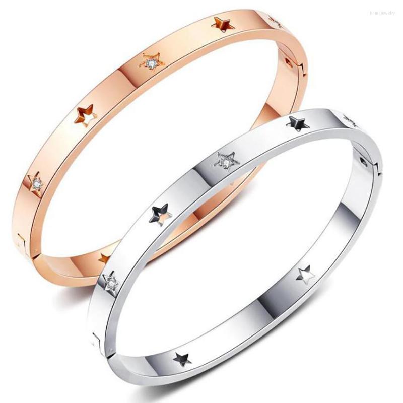 

Link Bracelets Stainless Steel Rose Gold Circle Star And Moon Bangle Crystal Bracelet Women Fashion Trend Brand Pure Gift For Him