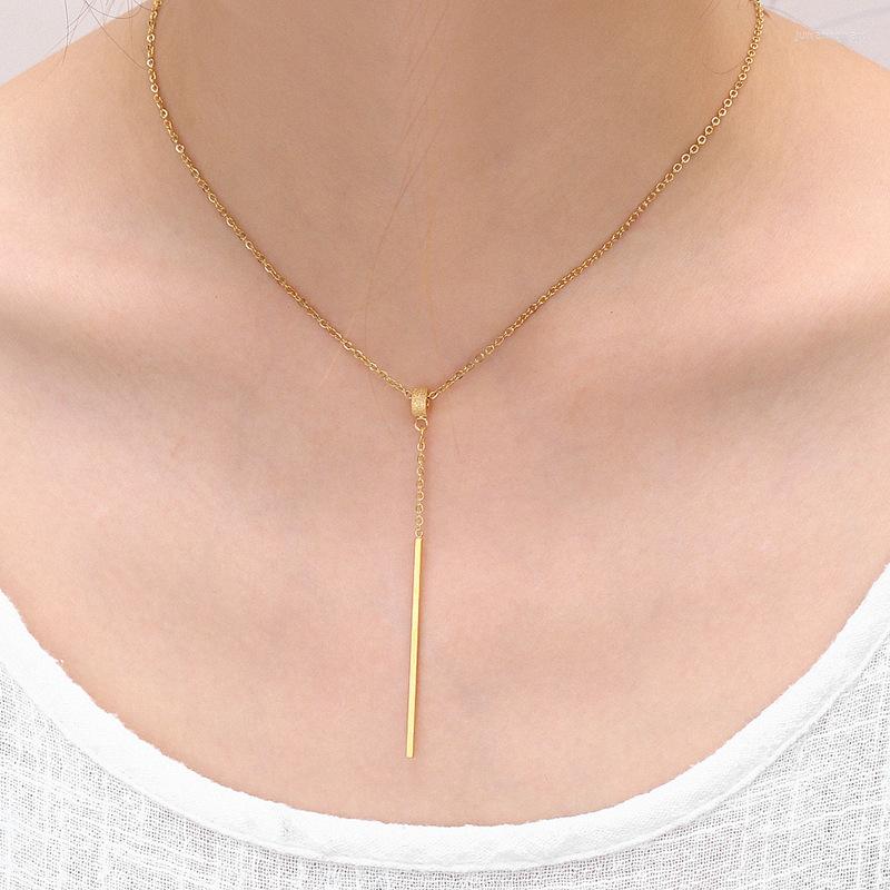 

Pendant Necklaces Stainless Steel Bar Shape Statement Necklace Gold Color Round Long Tassel Accessories Sweater Chain