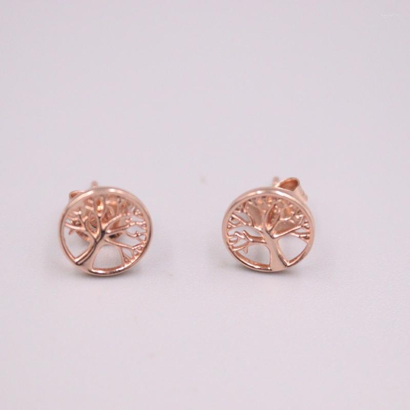 

Stud Earrings Solid Pure S925 Sterling Silver Women Round Tree 12x9mm