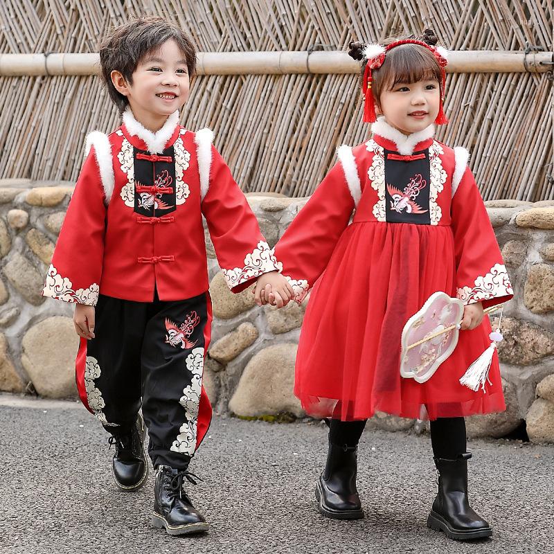 

Ethnic Clothing Winter Tang Suit China Style Kids Button Auspicious Cloud Phoenix Print Jacket Baby Thick Chinese Year Traditional Costume