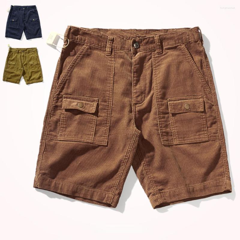 

Men's Shorts Japanese Retro Do Old Washing Clothes Men's Casual Corduroy Versatile Five-point Pants Overalls Tide, Blue