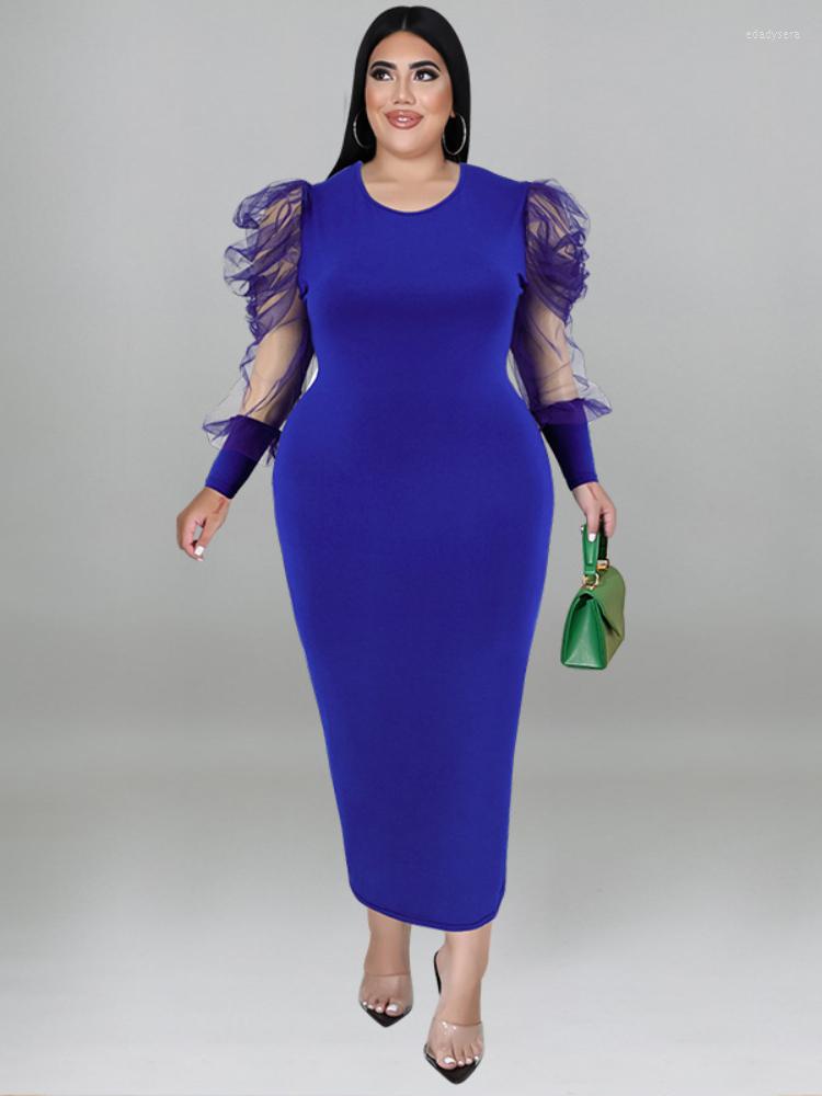 

Plus Size Dresses Elegant Midi O Neck Tulle Long Sleeve Sheath Office Lady Evening Cocktail Party Gowns Bodycon Outfits 4XL 5XL, Black