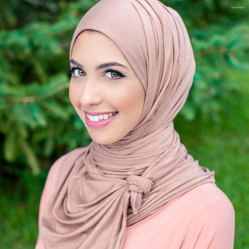 

Ethnic Clothing Glitter Cotton Muslim Scarf Hijab Soild Color Women Jersey Headscarf Islam Headwrap Female Turban Hijabs Foulard Femme