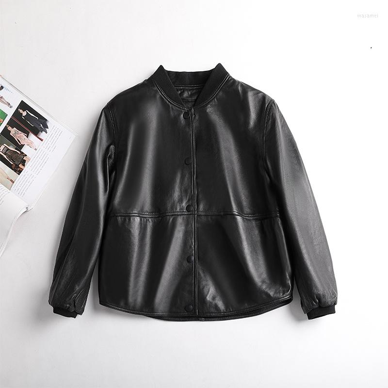

Women's Leather 2023 Autumn Genuine Sheepskin Coat Female Real Jackets Fashion Short Biker Jacket For Women Baseball Uniform Gmm805, Black