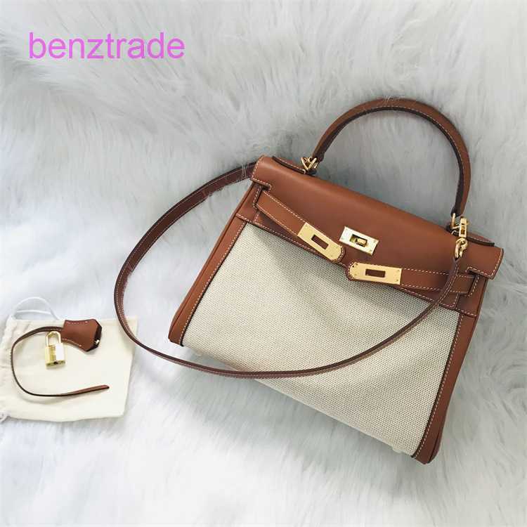 

Herme Kely bags for women online shop 2022 autumn and winter new bag top layer cowhide women's BAG canvas with leather portable Single Shoulder Messenger Bag UHXJ, Khaki4