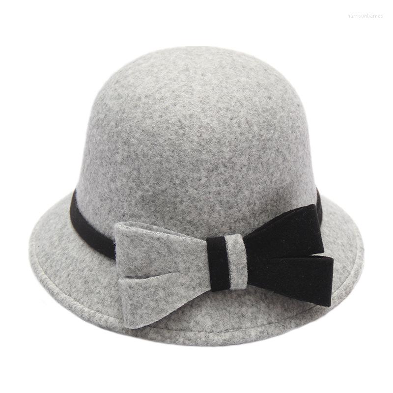 

Berets Europe England French Fall Winter Women's Fedora Caps Vintage Sun Hats For Woman Lady Wide Brim Wool Felt Bowknot Bucket Hat, No.3