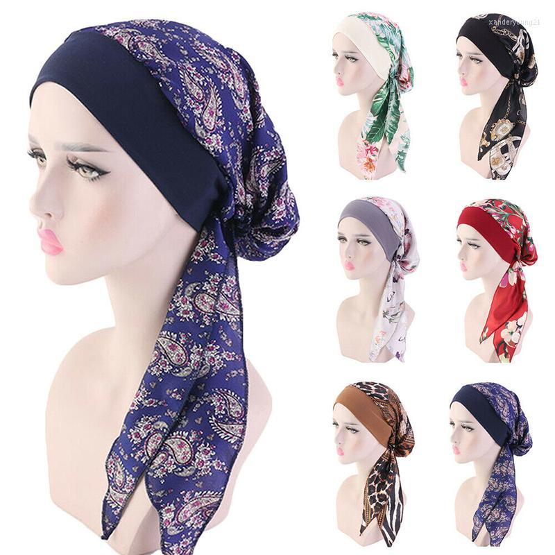 

Ethnic Clothing Women Muslim Fashion Hijab Cancer Chemo Flower Print Hat Turban Head Cover Hair Loss Scarf Wrap Pre-tied Bandana