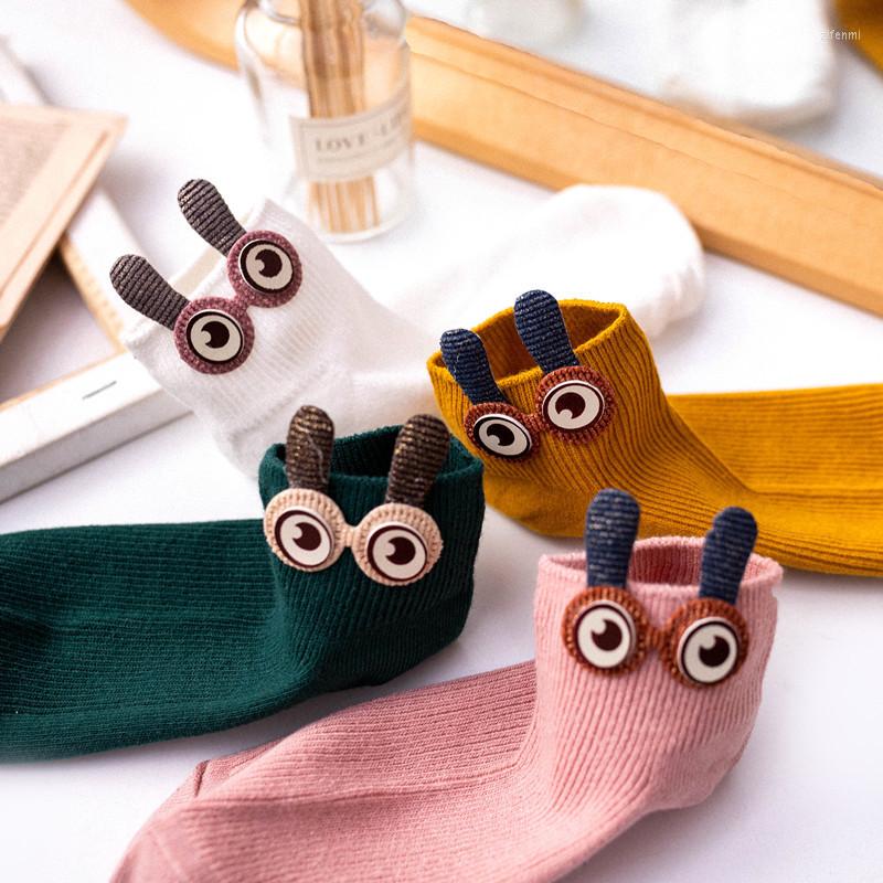 

Women Socks Women's Cute Cartoon Spring Summer Big Eyes 3D Eared Short Tube Novelty Funny Soft Cotton Ankle Gift, 14001-1