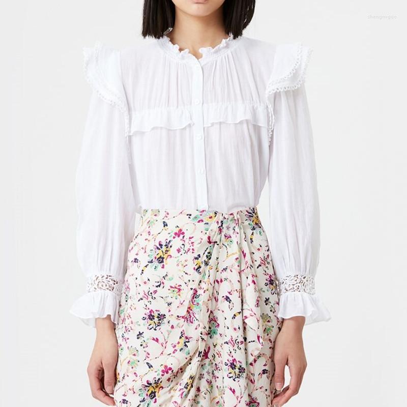 

Women' Blouses Women Lace Ruffles Shirt White Long Flared Sleeve Temperament Ladies Sweet Top 2022 Early Autumn, Blouse