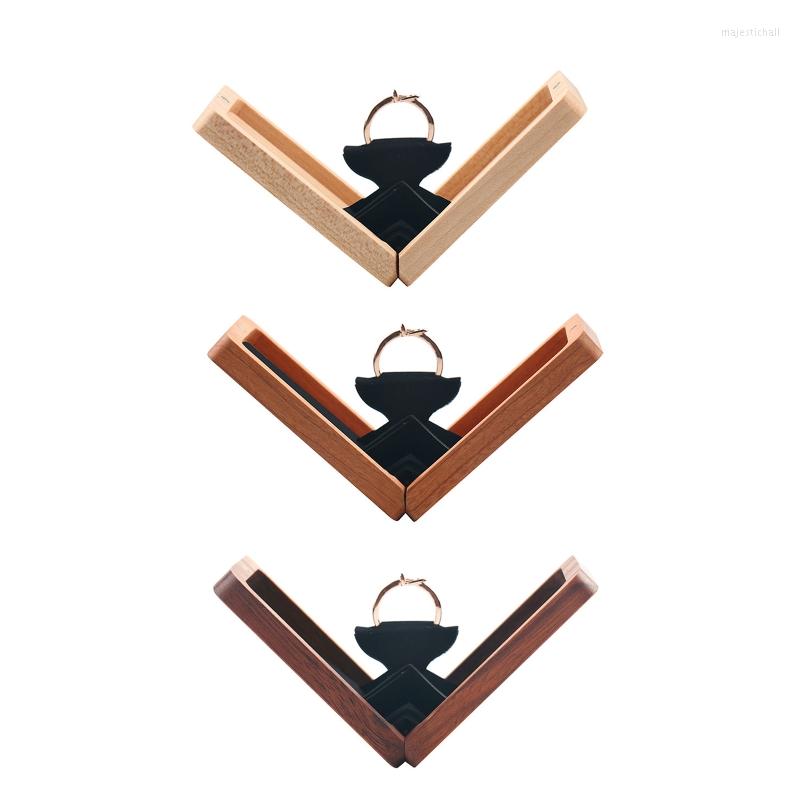 

Jewelry Pouches Solid Wood Ring Box Organizer Earrings Holder With Lid For Proposal Engagement Gift