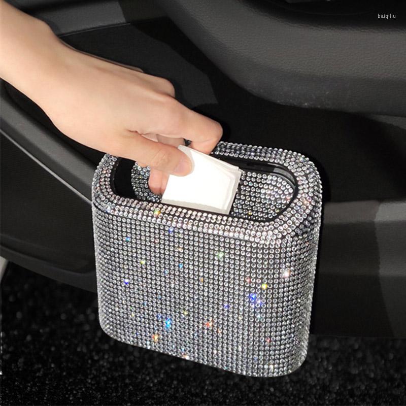 

Interior Accessories Glitter Trash Can Auto Supplies Storage Box Garbage Grabber Bling Rhinestone Square Pressing Car Bin