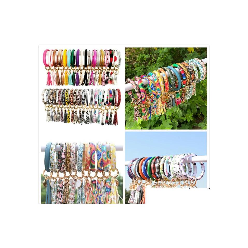 

Keychains Lanyards Fashion Mtiple Styles Sun Flower/Flag Pattern Key Chain Leather Wrap Tassels Bracelets Keychain Wristlet Bracel Dh6Qe