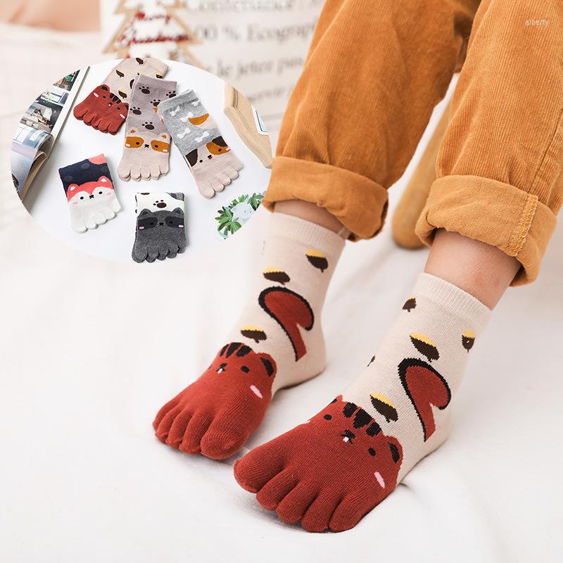 

Men's Socks 5 Pairs Cute Children Pure Cotton Five Finger Boys Girls Cartoon Animals Split Toe Sock 3-7-12 Years Old Kids Gift, 5 pairs mixcolor
