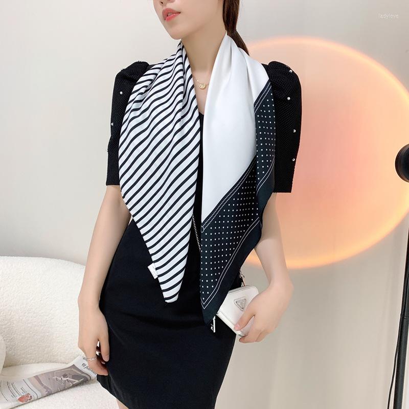 

Scarves 90cm Houndstooth Dot Striped Kerchief Woman Scarf Twill Silk Fashion Breathable Wraps Shawl High-end Holiday Gift