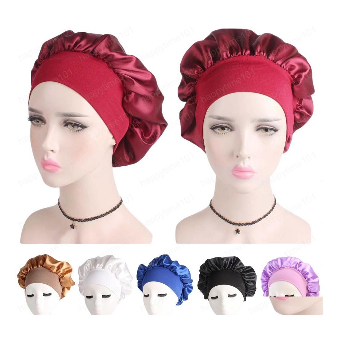 

Beanie/Skull Caps Women Satin Bonnet Cap Night Sleep Hair Protect Head Er Wide Band Adjust Hats Nightcap Loss Unisex Fashion Drop De Dho5Y