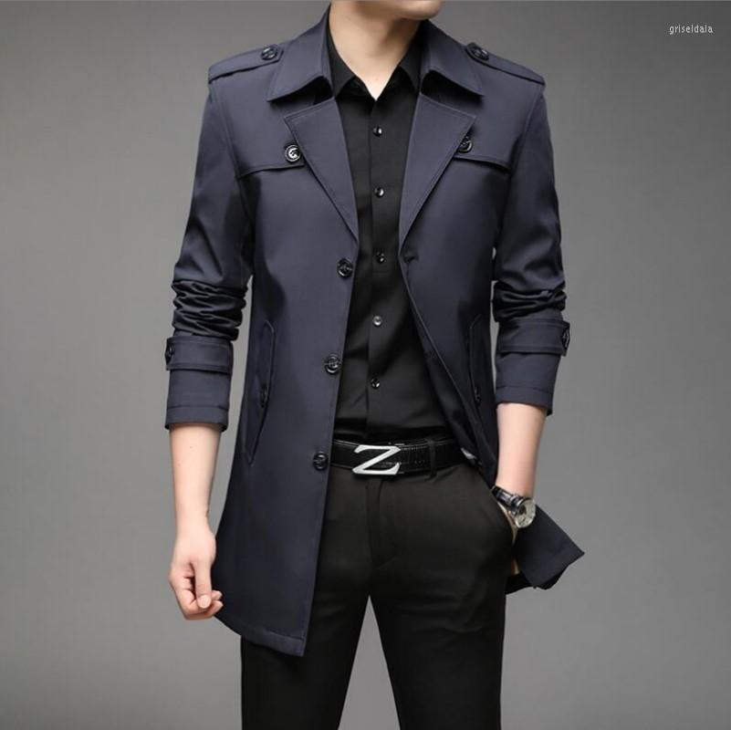 

Men's Trench Coats Spring Men Fashion England Style Long Mens Casual Outerwear Jackets Windbreaker Brand Clothing, Black