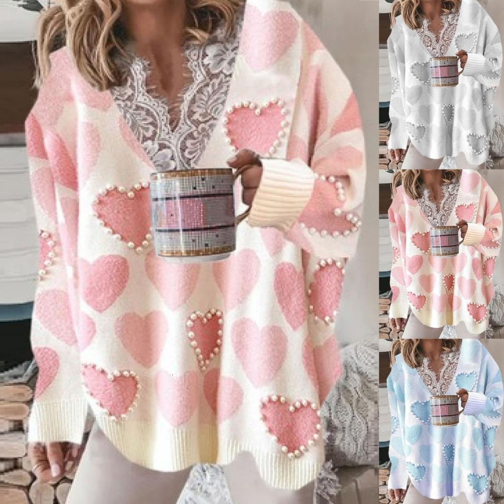 

Women's Sweaters Fabulou Loose Stretchy Sexy Heart Print Lady 221207, Pink