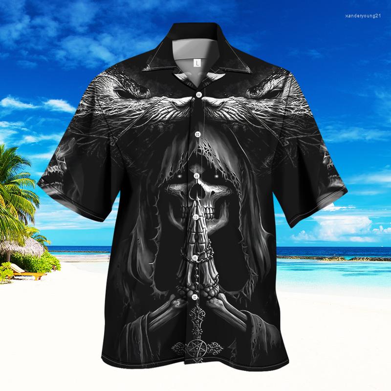 

Men's Casual Shirts Summer Horror Skull 3D Print Men's Shirt V-Neck Short Sleeve Street Rock Hip Hop Top Clothing, Ttb22-79-3-csc