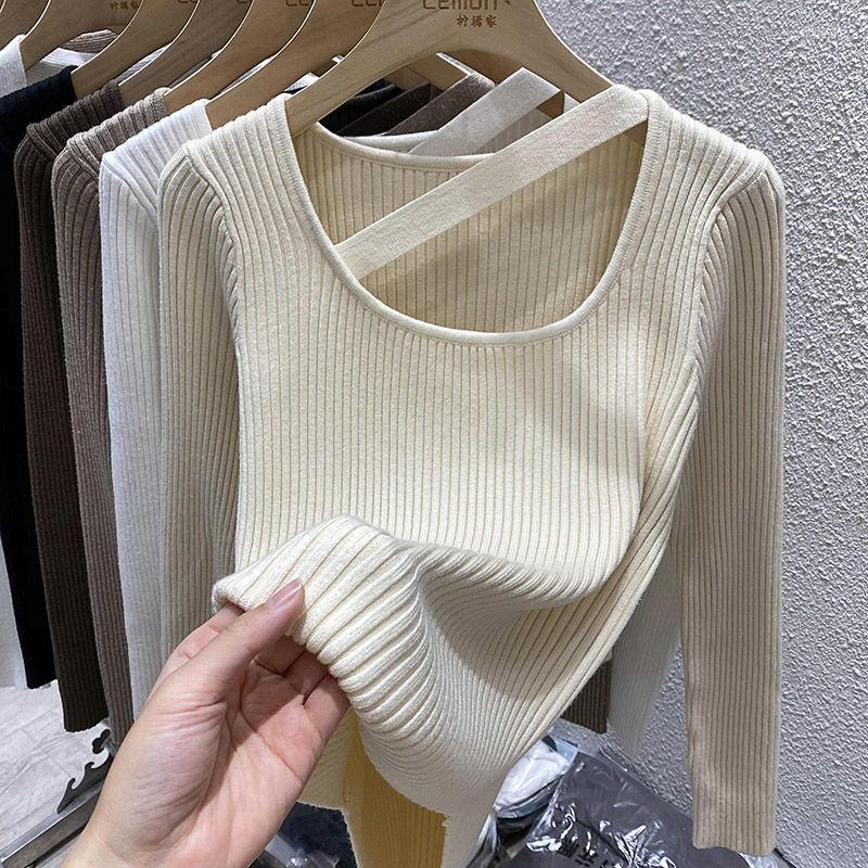 

Women's Sweaters Sweater Pullover Women Autumn And Winter Small Number Of French Square Neck Solid Casual Bottoms Top Knit, Green