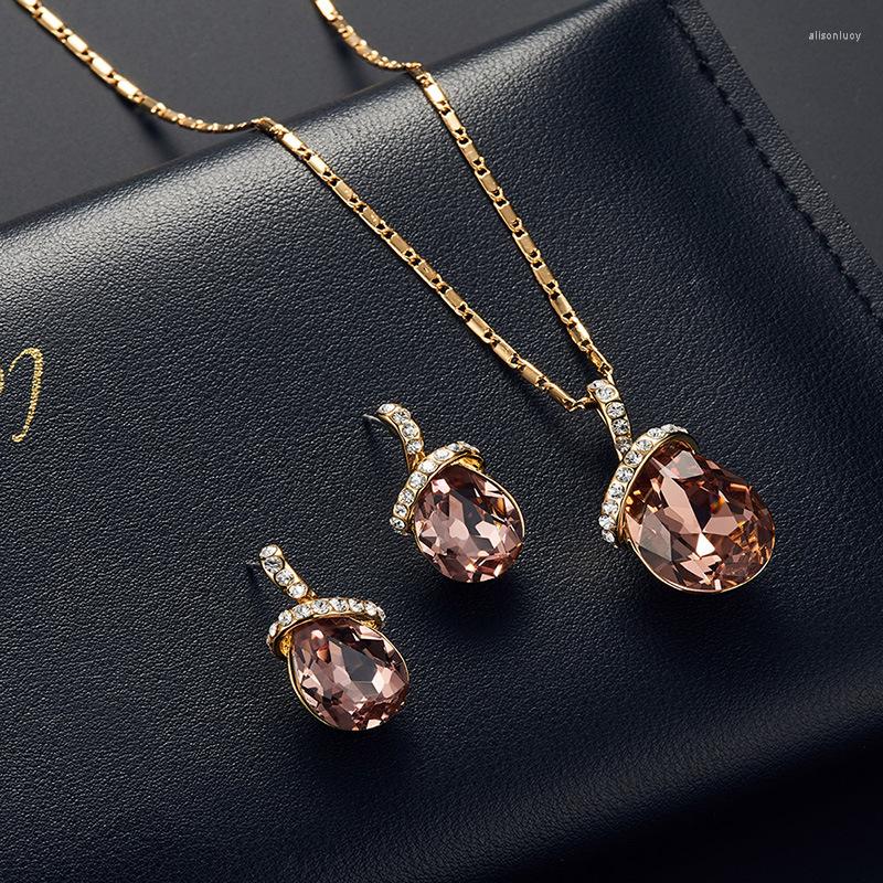 

Necklace Earrings Set Fashion Rhinestone Inlaid Irregular Water Drop Pendent Korean Neck Ear For Women Girls Gift, Picture shown