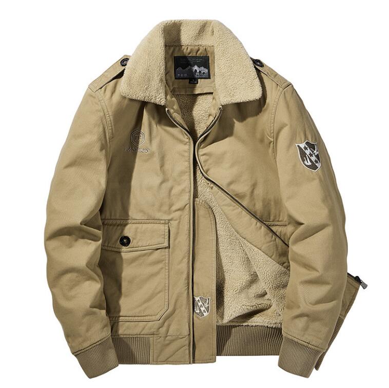 

2022 winter jackets for men bomber jacket zip up Cashmere fleece air force jacket coat, Khaki