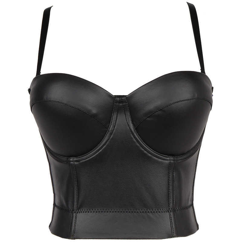 

Full leather suspender sexy chest wrapping hotel bungee top female base anti stray black can wear a bra, Black3