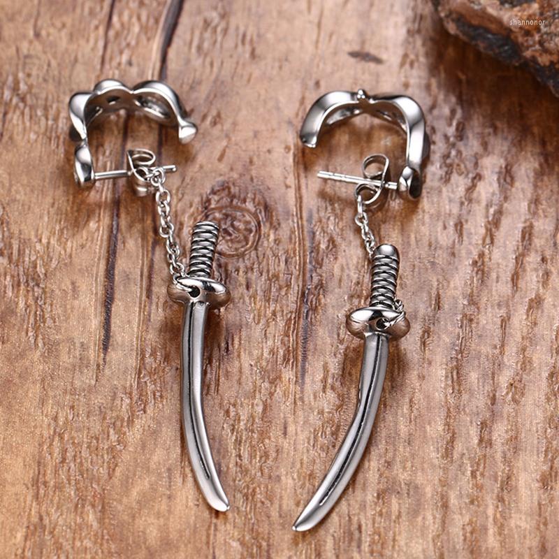 

Stud Earrings Gothic Antique Silver Sword In Stainless Steel Men's Jewelry