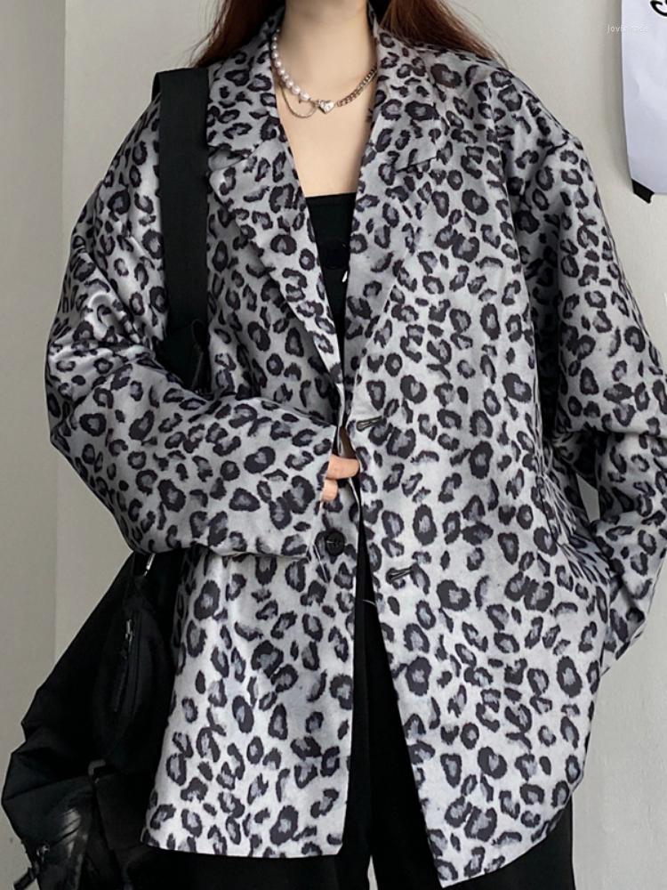 

Women's Jackets Vintage Leopard Suit Women Men Couple Long Sleeve Clothes Korean Fashion Casual Loose All Match Outwear Harajuku Coats, As photo