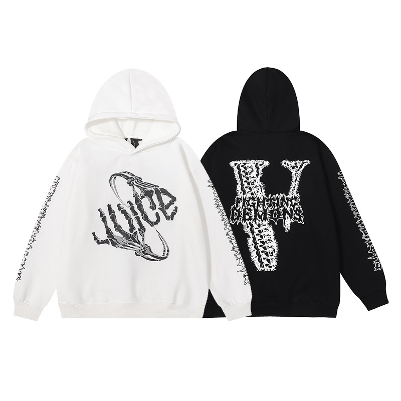 

Vlone Luxury Men Womens Fashion Hoodies Designer Casual Hooded Sweater High Street Skull Hand Print Sweatshirts Asian Size M-2XL, Black