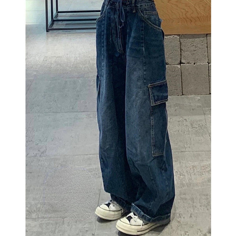 

Women s Jeans Y2K Women Vintage Streetwear Korean Baggy Cargo High Waist Straight Wide Leg Pants Denim Trousers Fairy Grunge Alt Clothes 221206, Blue