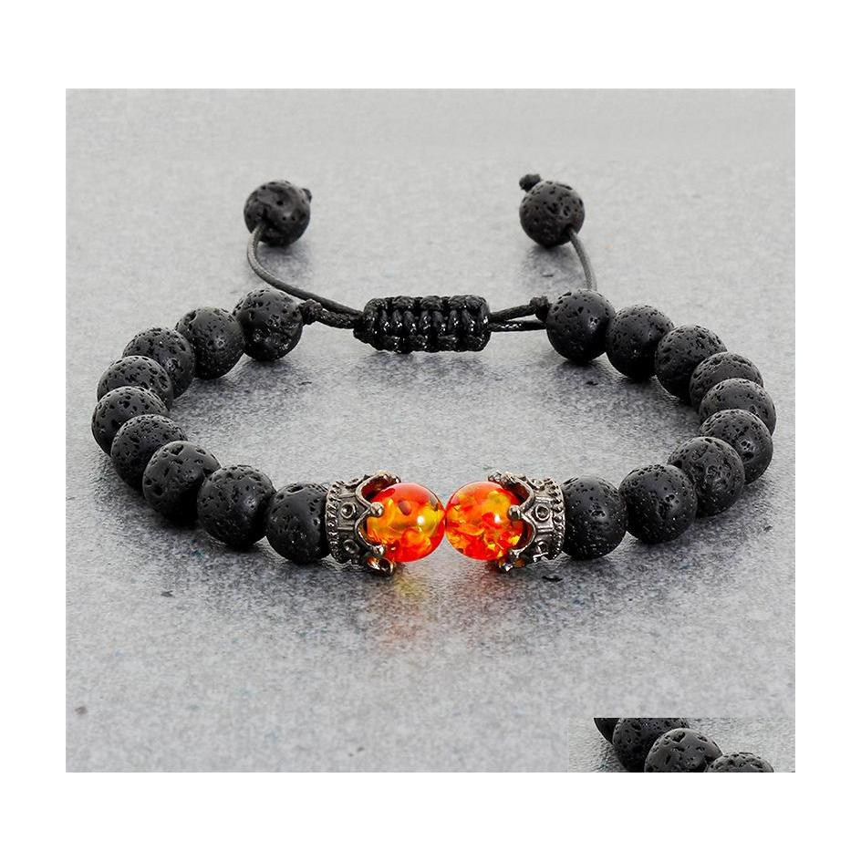 

Beaded Black Lava Stone Crown Charm Tiger Eye Beads Bracelet For Men Women Braided Bracelets Handmade Adjustable Jewelry 5646 Q2 Dro Dhgba