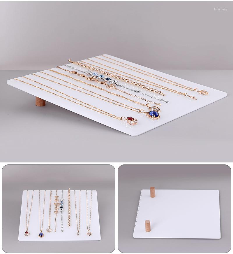 

Jewelry Pouches Horizontal Acrylic Wooden Necklace Display Tray Earring Holder Case Stands Jewellery Organizer Plate