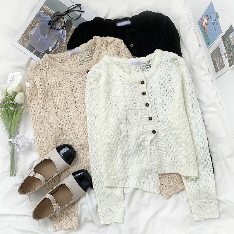 

Women's Blouses Irregular Hem Japanese Sweet Autumn Short Section Loose Long-sleeved Knitted Cardigan Shirt, Black