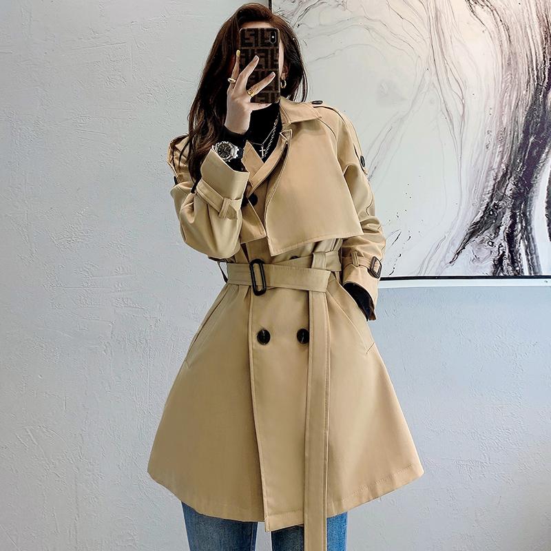

Women' Trench Coats 2022 British Style Women Coat Elegant Mid-length Windbreaker Oversize Double-breasted Slim Jacket Fashion Raincoat, Black