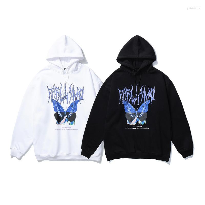 

Men's Hoodies Men Hip Hop Hoodie Sweatshirt Butterfly Streetwear Harajuku Pullover Oversized 2022 Spring Cotton HipHop Loose, Black