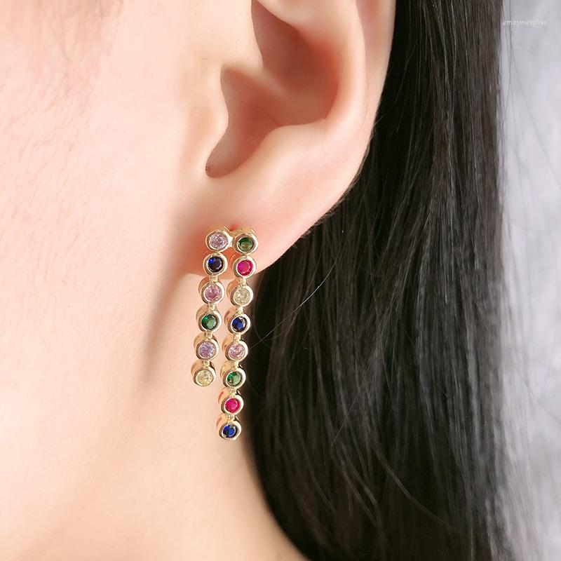 

Dangle Earrings 2022 Fashion Copper Colorful Cubic Zirconia Live Buckle Round Trendy Women Free Drop