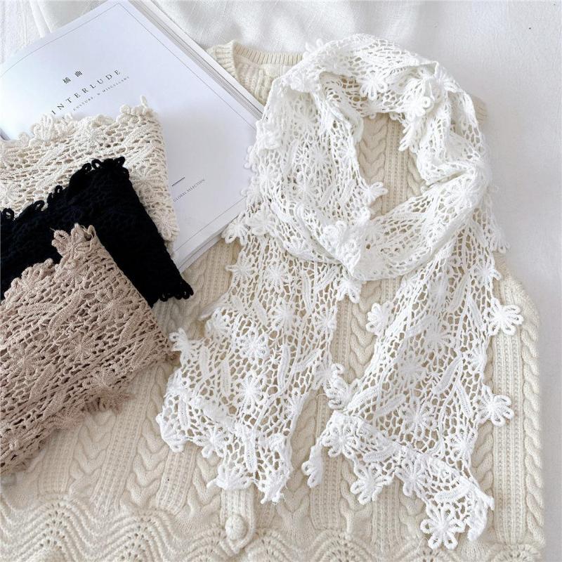 

Scarves Fashion Headscarf Pure Lace Hollow Tassel Scarf Female Autumn And Winter Long Veil Europe America Women Shawl W130