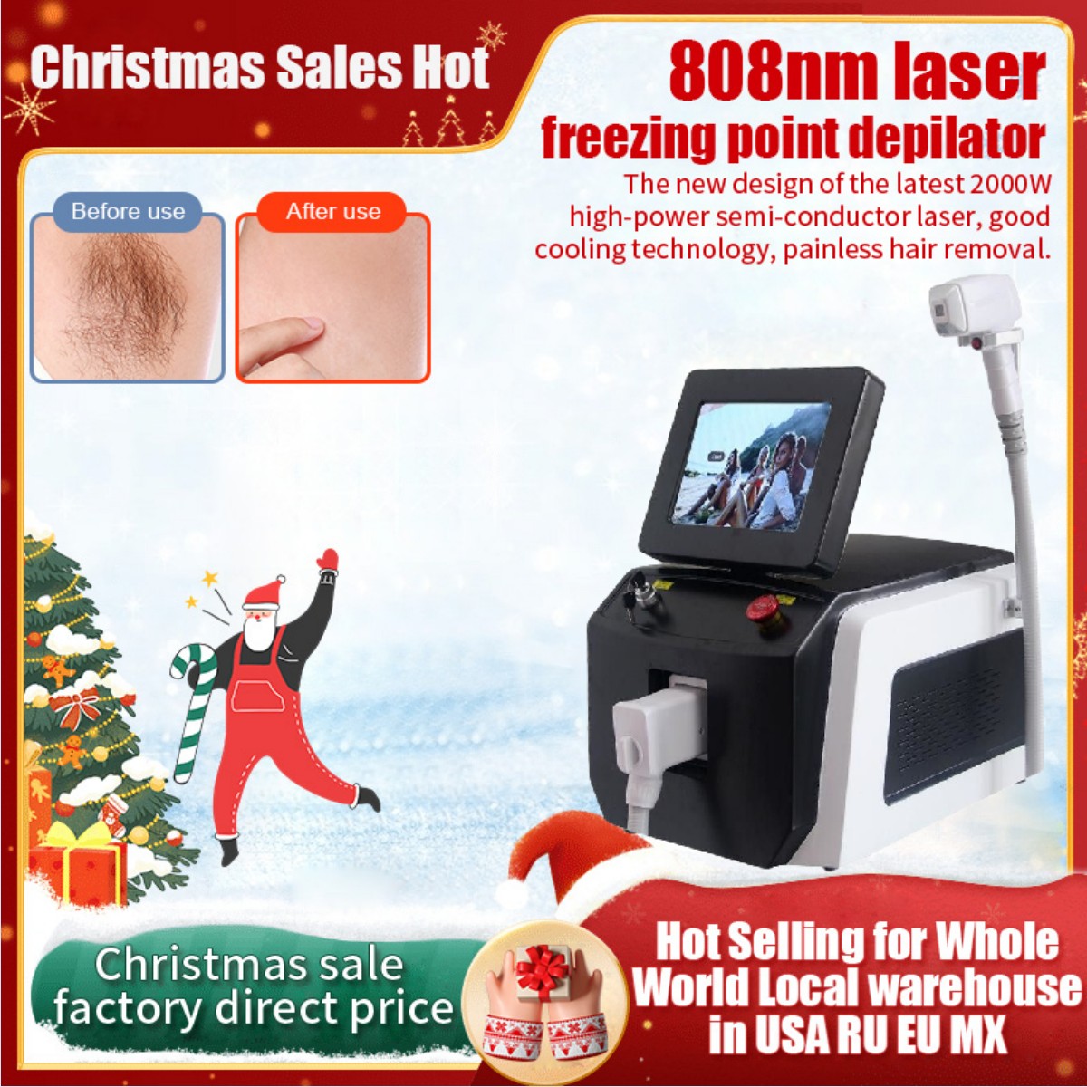 

3 Wavelength Laser Machine 755nm 808nm 1064nm Diode Hair Removal Machine Facial Hair reduction