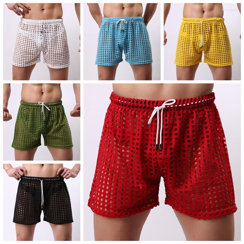 

Men' Shorts Men' Sexy Pajama Bottoms Mesh Cutout Stretch Elastic Casual Loose Soft Solid Color Sleepwear Underwear 2022, White