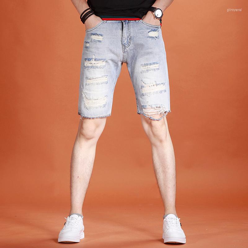 

Men's Shorts Light Blue Men's Ripped Denim Summer Streetwear Casual Burrs Short Jeans