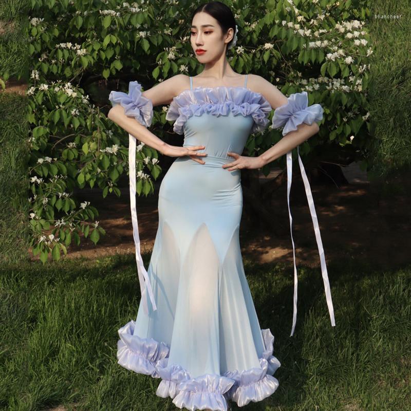 

Stage Wear Ballroom Dance Performance Dress For Women Sexy Sling Tops Big Swing Skirts Suit Waltz Rumba Tango Modern DN12644, Purple