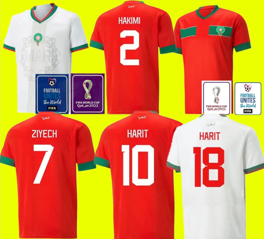 

Soccer jerseys Moroccan ZIYECH TAGNAOUTI BENOUN ATTIYAT-ALLAH DARI YAMIQ SABIRI AMALLAH JABRANE HARIT SAISS IDRISSI BOUFAL  World Cup Home away Football Uniforms, Multi
