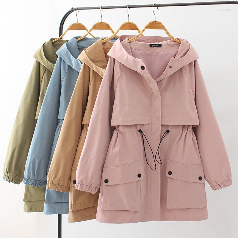 

Women's Trench Coats Spring Autumn Hooded Windbreaker Women's Regular Coat 2022 Thin Loose Female Lined Casual Outerwear T34, Khaki