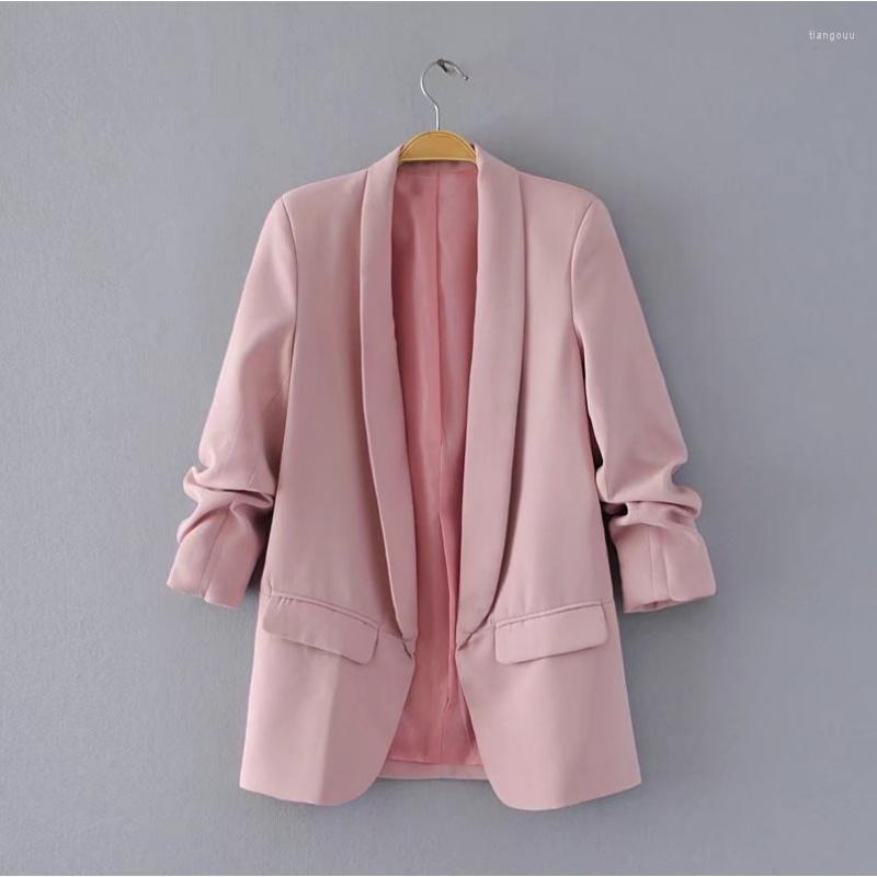 

Women' Suits Non-Button Pleated Sleeve Slim-Fitting Fashion Suit Jacket Blazer Long Female Outerwear Chic Casual Blazers, Black