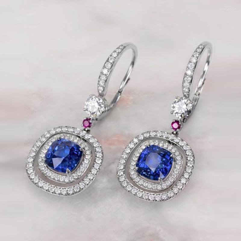

Dangle Earrings Huitan Luxury Silver Color Drop With Blue/Red Cubic Zirconia Brilliant Ear Accessories For Women Wedding Trendy Jewelry