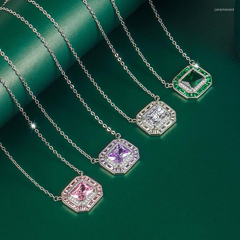 

Choker Green Cubic Zirconia Square Pendant Necklaces For Women 45cm Link Chains Brand Design Elegant Statement Wedding Jewelry