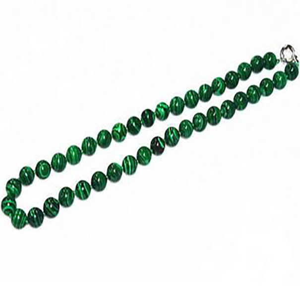 

Beautiful 10mm round green malachite gemstone beads necklace vintage 18''
