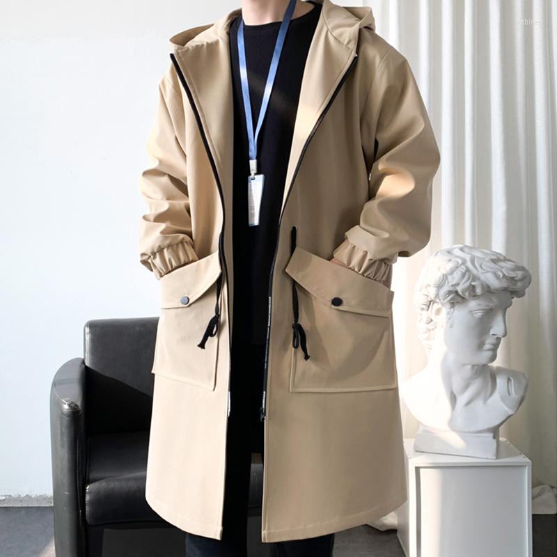 

Men's Trench Coats Autumn Men's Hooded Windbreaker Over Knee Long Coat 2022 Korean Fashion Casual Elegant Clothes, Black