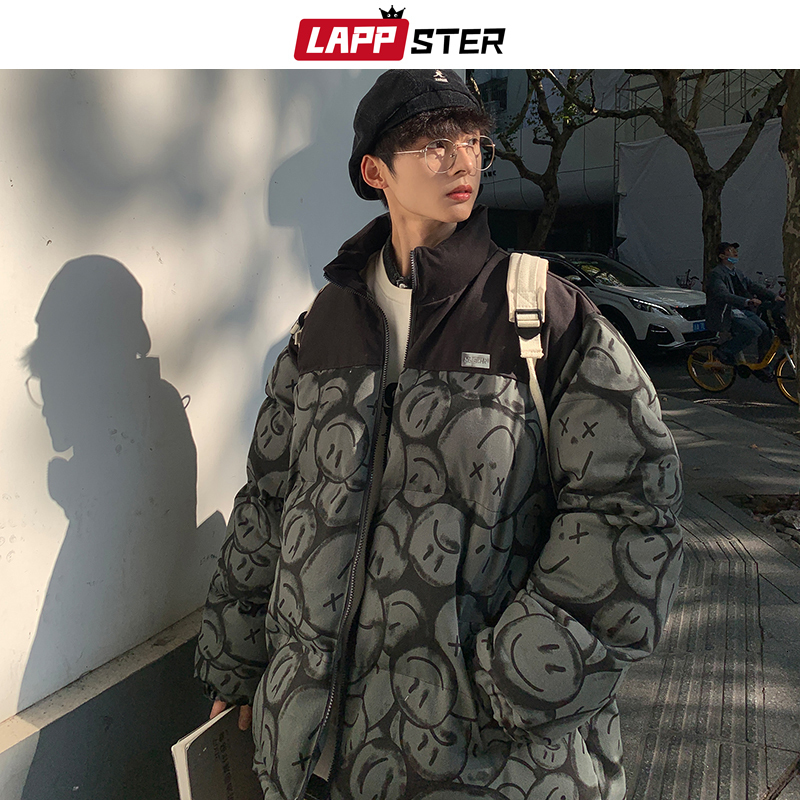 

Mens Down Parkas LAPPSTER Men Japanese Streetwear Puffer Jackets Winter Full Print Fashions Bubble Coat Couple Patchwork Thick 221207, Grey